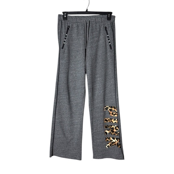 Victorias Secret Pink Leopard Boyfriend Pants Joggers Medium Spell Out Oversized - Picture 1 of 8